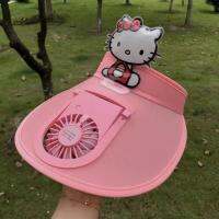 Kawaii Sanrio หมวกบังแดดเสื้อยืดแฟนคลับอนิเมะการ์ตูน Hello Kitty,Kipas Angin Portable หมวกเก๋ไก๋ฤดูร้อนชาร์จ USB ของขวัญเด็กผู้หญิง