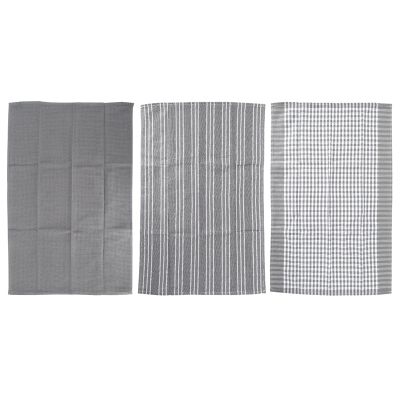 Classic Kitchen Towels, 100% Natural Cotton, The Best Tea Towels, Dish Cloth, Absorbent and Lint-Free, Machine Washable, 18 x 25 Inch, 3 Pack, White with Grey Stripe