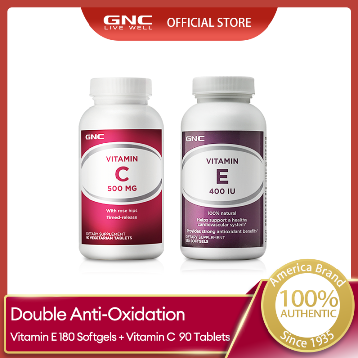 【Double AntiOxidation】GNC Vitamin E 400 IU 180 Softgels + GNC Vitamin
