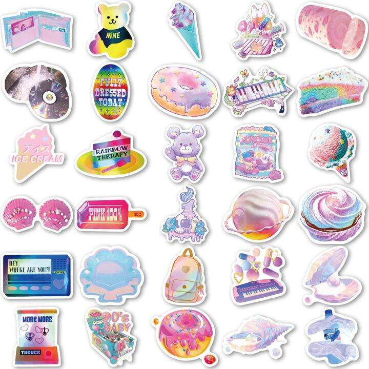 lz-10-60pcs-mixed-girls-holographic-laser-cartoon-stickers-luggage-phone-laptop-cute-diy-cool-kid-toy-gradient-sticker-decals