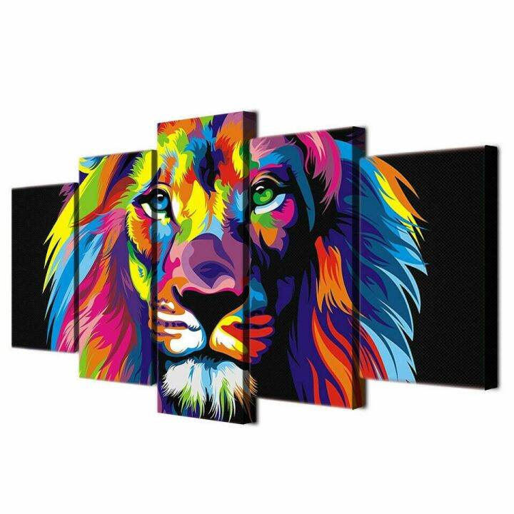 บทคัดย่อ-rainbow-สีสัน-lion-สัตว์ผ้าใบพิมพ์ภาพวาด-wall-art-decor-5แผง-hd-พิมพ์ภาพโปสเตอร์ตกแต่งบ้าน-เหมาะสำหรับสัตว์คนรักและผู้ที่ชื่นชอบศิลปะ