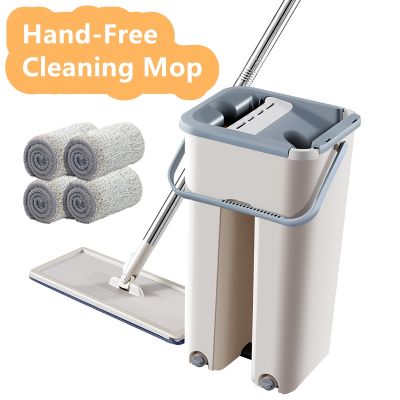 Hand-Free Wringing Floor Cleaning Mop Wet or Dry Usage Magic Automatic Spin Self Cleaning Lazy Mop Flat Squeeze Mop and Bucket