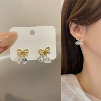 Korean High-fashion Gold Color Small Bow Earrings Clip on No Piercing Temperament Crystal Bow-knot Clip Earrings for Women Girls