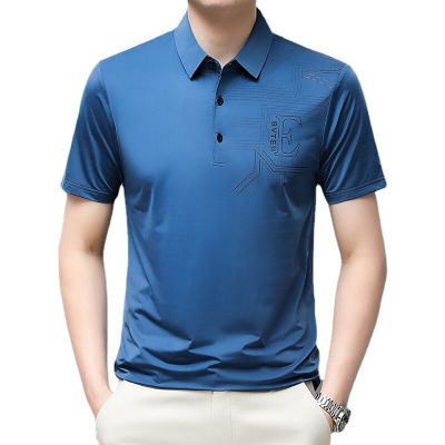 HOT11★BROWON Business Cal T Shirt for Men Tops 2023 Summer Letter Print Short Sleeve T Shirt Men Turn-Down Collar Solid Tees Men
