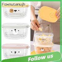 FOXNUTANUJH ผักส์ กล่องเตรียมผัก จุได้มาก พร้อมฝาปิด ตะกร้าระบายน้ำ กล่องเก็บของในตู้เย็น กล่องเตรียมผักผลไม้ กล่องสดใหม่