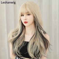 Wig Womens New Long Curly Hair Full-Head Wig European and American Style Straight Bangs Highlight Fashion Big Wave Hair Cover