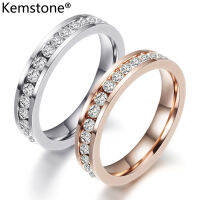 Kemstone 316L สแตนเลสสตีลคริสตัลสีดำเงินสีโรสโกลด์สีแหวนสตรีสำหรับเครื่องประดับของขวัญ