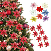 Christmas Flower Decorations Silk Poinsettia Tree Hangings Faux Poinsettia Tree Ornaments Silk Poinsettia Christmas Flowers Christmas Flower Hangings