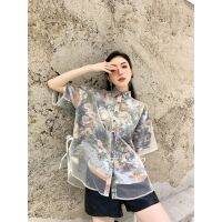 ลดพิเศษ 50% ( พร้อมส่ง )MANSA floral mesh oversized shirt เสื้อโอเวอร์ไซส์ผู้หญิง เสื้อลายดอก เสื้อผู้หญิง