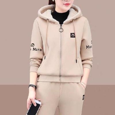 Winter Thickened Lambswool Tracksuit Women Hooded Zip Up Sweatshirt Plus Velvet Pant Suit Casual Two Piece Set chandals mujer