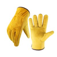 Leather Gloves Grip Tough Cowhide Gardening for Wood Cutting/Construction/Truck Driving/Garden/Yard Working