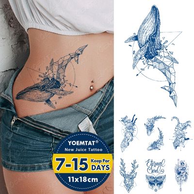【YF】 Juice Lasting Ink Tattoos Body Art Waterproof Temporary Tattoo Sticker Lines Tatoo Arm Fake Whale Tiger Fox Deer Tatto Women Men