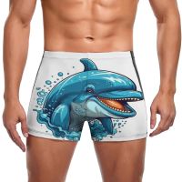 Dolphin Swimming Trunks Funny Cartoon Durable Print Swim Boxers Plus Size Pool Man Swimwear Swimwear