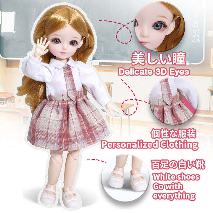 31cm-12-inch-bjd-doll-23-movable-joints-16-makeup-dress-up-3d-eyes-school-for-girls-birthday-fashion-diy-gift-new