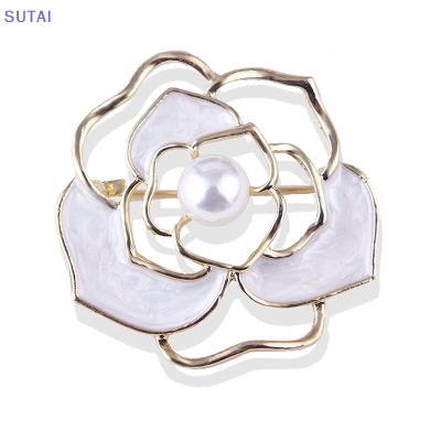 💖【Lowest price】SUTAI เข็มกลัดมุกกลวงดอกคาเมลเลียสำหรับผู้หญิงเสื้อผ้าปาร์ตี้เครื่องประดับของขวัญเครื่องประดับ