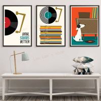 Vinyl Record Art Poster Printing Mid-Century Modern Record Player Dog Prints Vintage Vinyl Canvas Painting Music Lover Gifts Pipe Fittings Accessories