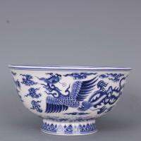 ถ้วยจีนลายครามสีน้ำเงินและขาว Qing Qianlong Dragon ฟีนิกซ์ออกแบบ6.1"