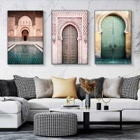 Modern Moroccan Door Architecture ภาพวาดผ้าใบบน Wall Art โปสเตอร์และภาพพิมพ์สำหรับ Modern Home Room Decor