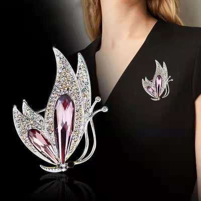 Factory Direct Sell Korean-Style Elegant Crystal All-match Brooch Gift Fashion Alloy Accessory Womens Butterfly Corsage