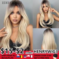 【CW】 HENRY MARGU Blonde Ombre Synthetic Wig With Bangs Straight Hair Wigs for Resistant