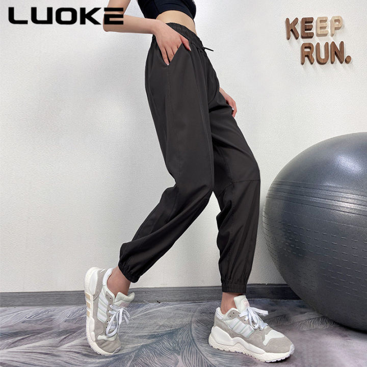 luoke-กางเกงโยคะเอวสูงสำหรับวิ่ง-กางเกงขายาวทรงหลวมแบบบางสำหรับใส่ออกกำลังกายเล่นแบบลำลอง