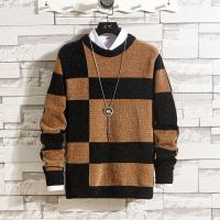 [COD] Foreign trade new autumn and winter chenille mens knitted sweater version of the slim round neck bottoming