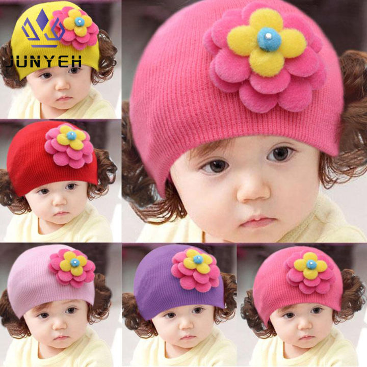 junyehดอกไม้หมวกเด็กอ่อนearmuffที่ครอบหูถักaccentsสำหรับทารก