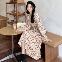 [COD] 2022 autumn new temperament floral dress womens design sense niche waist slimming mid-length platycodon