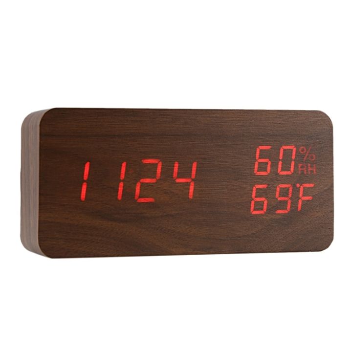 worth-buy-นาฬิกาดิจิตอลตั้งโต๊ะอิเล็กทรอนิกส์ความชื้นในนาฬิกาปลุกบอกอุณหภูมิ-led-แบบโมเดิร์นสีน้ำตาลสีแดงคำบรรยาย