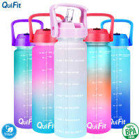 QuiFit สร้างแรงบันดาลใจกระบอกน้ำ1L 32OZ WithTime Maker &amp; ฟางทนทานและรีไซเคิล Tumbler ของขวัญรักสำหรับ Fitness Enthusiasts กลางแจ้ง