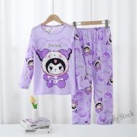 【Ready Stock】 ❈✇ C22 Spring Autumn Girls Cartoon Milk Silk Childrens Pajamas Long-Sleeved Boys Medium Large Home Clothes Summer