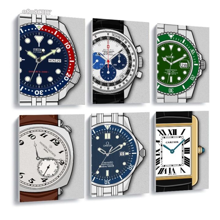 luxury-watch-wall-art-ตกแต่งภาพวาด-submariner-นาฬิกาผ้าใบโปสเตอร์และภาพพิมพ์-นาฬิกาสี-wall-art-home-decor-ภาพจิตรกรรมฝาผนัง