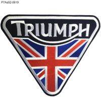 อาร์มเย็บติดเสื้อปักลาย TRIUMPH  ผ้าโพลี ขนาดใหญ่ ทรงสาทเหลี่ยม ขนาด size 25x20.5cm ปักแดงขาวดำน้ำเงินพื้นดํา รุ่น P7Aa52-0619 พร้อมส่ง