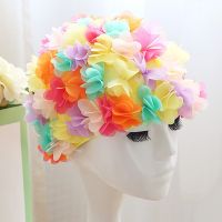 Women 3D Flowers Design Bath Cap Waterproof Bath Shampoo Hat Ladies Swimming Beach Cap for Long Hair Shower Caps