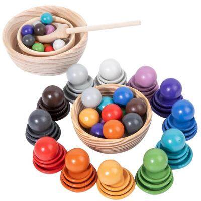 Color Sorting Toys Rainbow Colored Sorting Ball in Saucer Wooden Matching Toys for Early Learning Educational Fun Color Sorting Montessori Toys for Kids Boys Girls Ages 3 4 5 6 capable