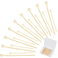 100Pcs 2 Style Brass Eye Pins Real 18K Gold Plated 30~45mm Hole: 1.6~2mm 50pcs/style