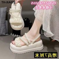 Small air fragrance thick bottom sandals female the summer of 2023 new flat cake leisure money beaded slippers a word