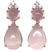 ต่างหูพลอยแท้ โรสควอตซ์(Rose Quartz) 13 x 20 mm. และ เพชร-cz เงินแท้ 925 ชุบนาค (rose gold)