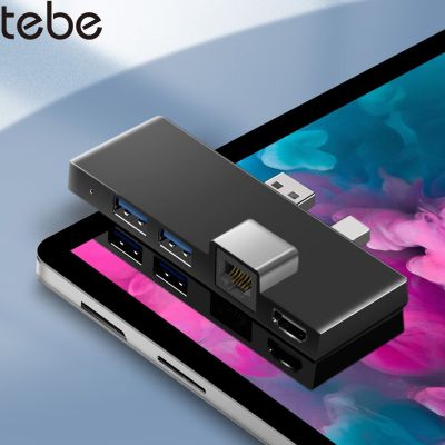 Tebe ฮับ USB สำหรับ Microsoft Surface Pro 6/4/5 6 IN 1 USB/Mini DP เป็น4K HDMI-อะแดปเตอร์/100Mbps อีเธอร์เน็ต/USB3.1/การ์ดความจำฮับตัวแยกฟีโอนา