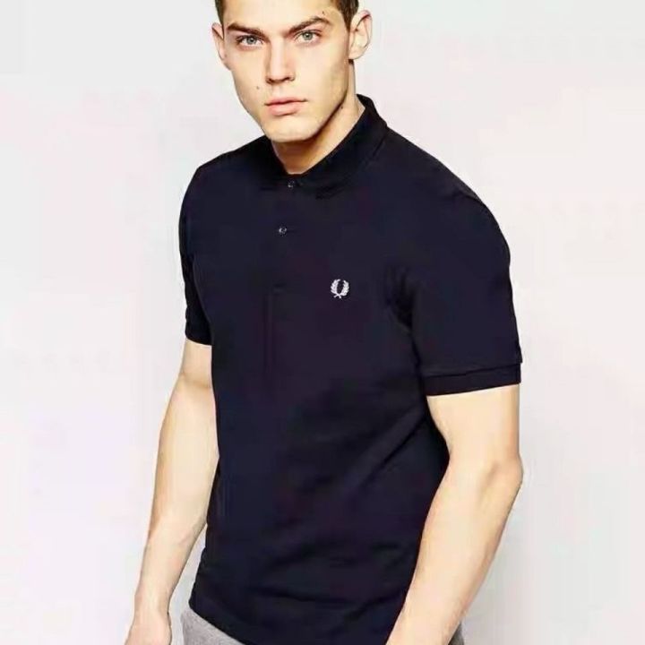 ยี่ห้อ-fred-perry-ฤดูร้อน-fred-perry-เสื้อยืดลายหูข้าวสาลีใหม่ปักปกเสื้อแขนสั้นผู้ชายเสื้อโปโลธุรกิจลำลอง