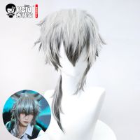 HSIU SilverAsh Cosplay wig,Game Arknights Wig,Silver White short hair,Cosplay boy Wig,Silver Grey Ear Hair Accessories