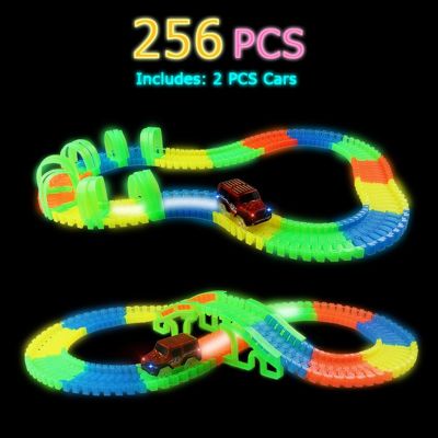 Railway train road light glow stunt glowing race luminous racing flexible track slot cars magical toys for boys miracle tracks