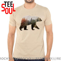 100% Cotton T-shirt Men Beige T Shirt Vintage Tshirts Bear Forest Tops Art Design Fashion Clothing Plus Size Short Sleeve Tees XS-4XL-5XL-6XL