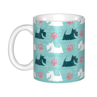 DIY Turquoise Happy Scottie Print Ceramic Mugs Custom Scottish Terrier Dog Coffee Cups Creative Gift