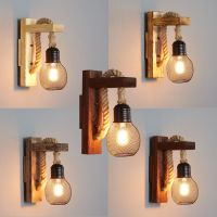 American Country Wooden Light Retro Cafe สไตล์อุตสาหกรรมโคมไฟตกแต่งทางเดินร้านอาหารบาร์โคมไฟติดผนังไม้สร้างสรรค์