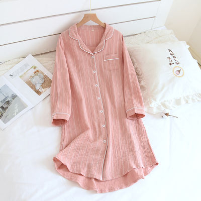 NHKDSASA Kimono Home Service Pajamas Women  Japanese-Style Spring And Summer 100 Cotton Crepe Nightgown Bathrobe Robes