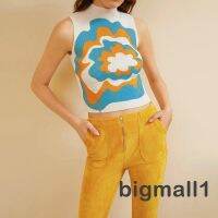 CODDVDSF BIGMALL-Casual Floral Tops Sleeveless Turtle Neck Pattern Ribbed for Spring