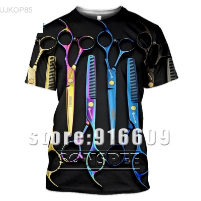 2023 New Barber Scissors 3D Printing Vintage Barber Shop T-shirt Mens T-shirt (Free Customization) Name&amp;) Unisex T-shirt 【Free custom name】