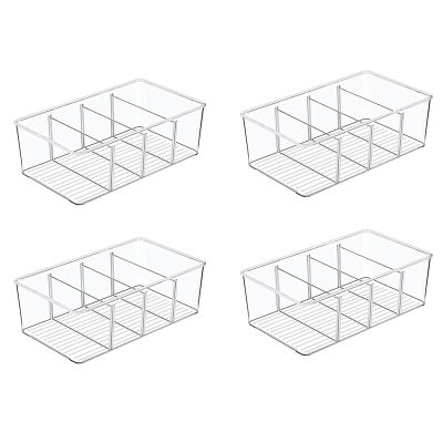 4 Pack Food Storage Organizer Bins, Clear Plastic Storage Bins for Pantry, Kitchen, Fridge, Cabinet ,4 Compartment