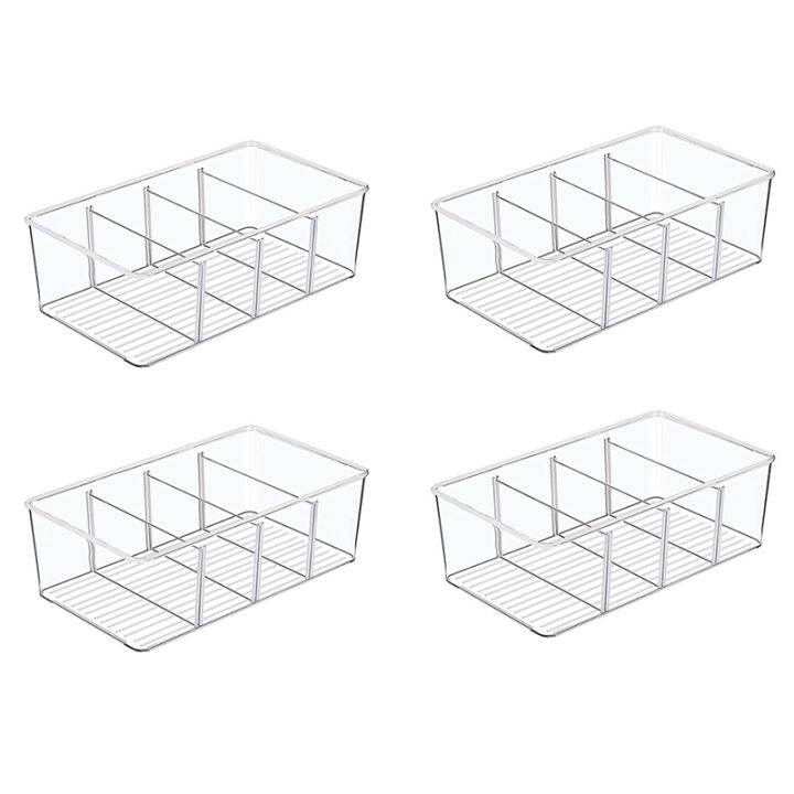 4 Pack Food Storage Organizer Bins, Clear Plastic Storage Bins for